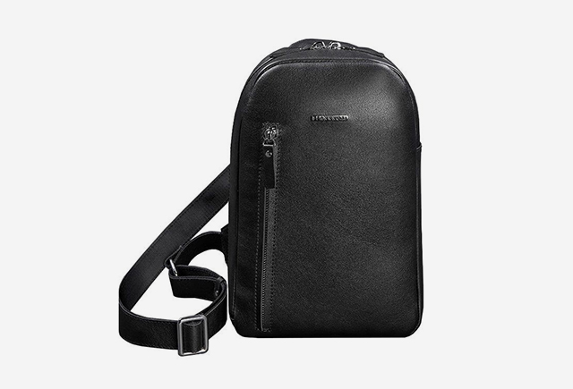 Чорний шкіряний чоловічий рюкзак на одне плече BlankNote Chest Bag